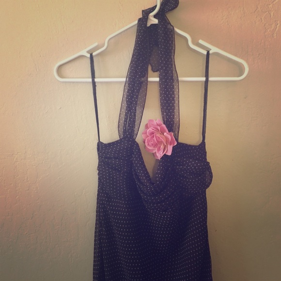 Brown halter dress with beautiful rose pin🌺