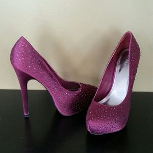 Plum rhinestone stilettos