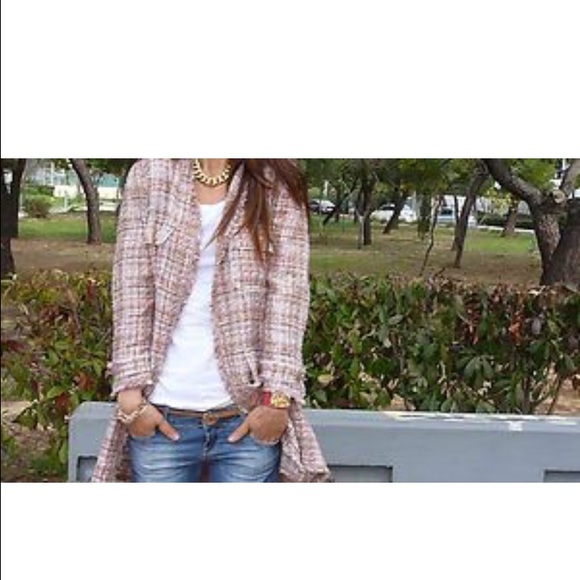 Zara pink plaid jacked with gold hardware