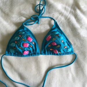 Blue jeweled bikini top