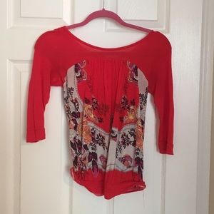 Free People 3/4 Sleeve Button Back Shirt