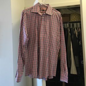 THOMAS PINK Slim Fit checkered button down