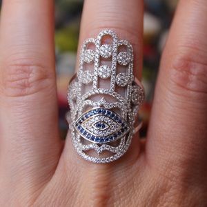Sterling Silver Micropave Hamsa Ring