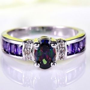 Oval Cut Amethyst, Rainbow, White Topaz CZ Diamond