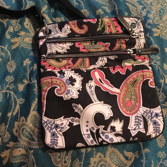 Black/pink paisley crossbody purse