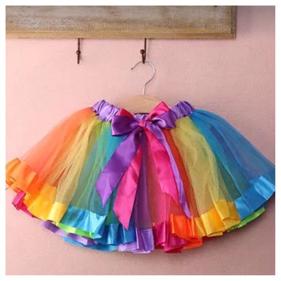 girls tulle skirt rainbow colored