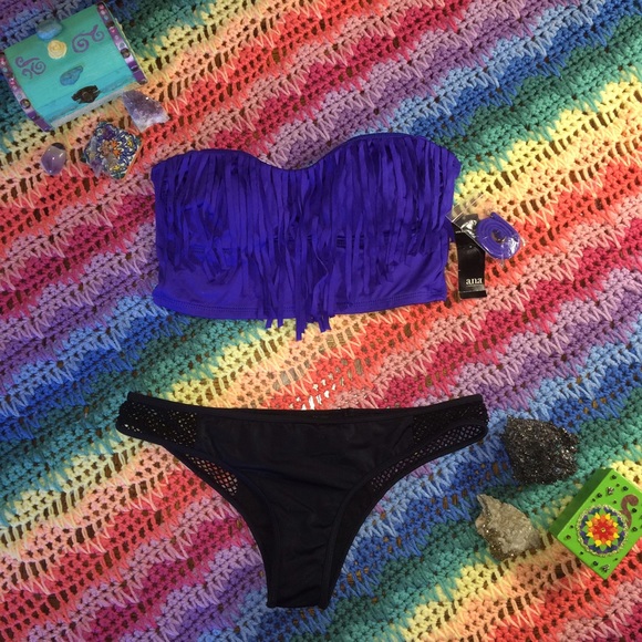 Blue/purple/indigo fringed a.n.a swimsuit top