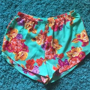 Mint green floral shorts