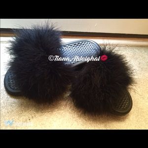 Nike Black Faux Fur Slides