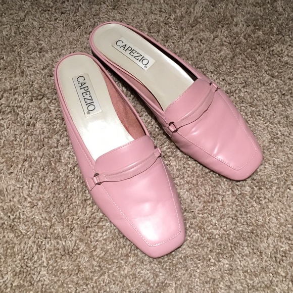 pink backless loafers