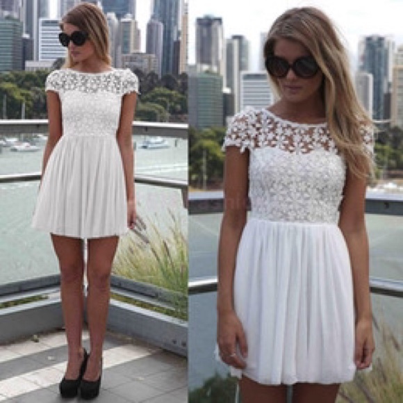 White Chiffon and Flower Lace Dress