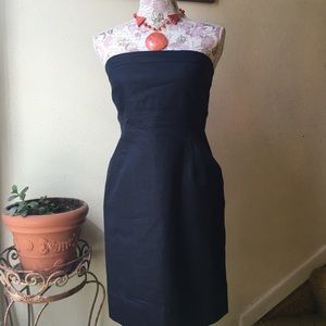 Strapless denim dress.