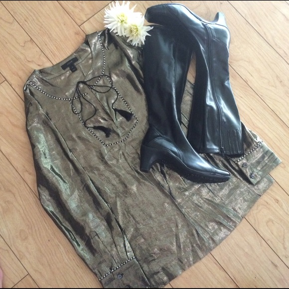 J.crew Boho long sleeve silk metallic top - Picture 2 of 4