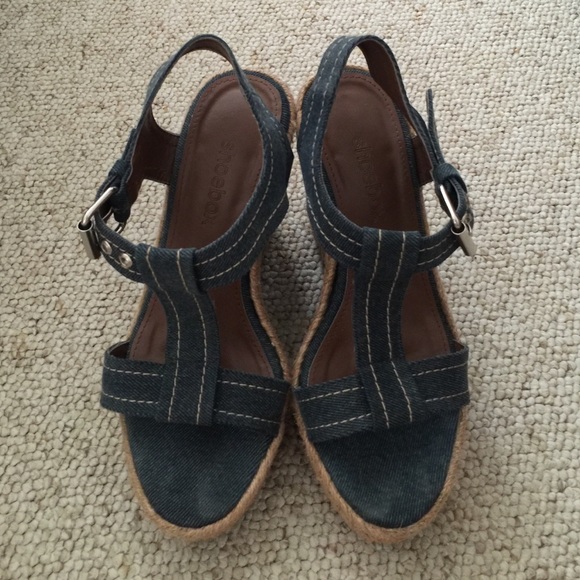 Denim wedge sandals