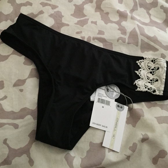 O'Neill Black Solid Crochet Hipster Swim Bottom