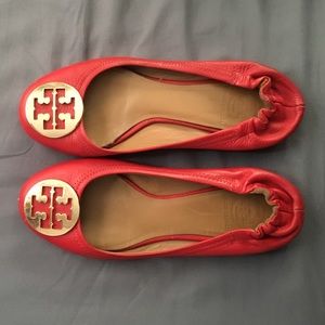 Red Leather Tory Burch Flats