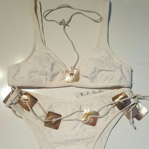 Ⓜ️SOLDⓂ️Custom White & Mother of Pearl Bikini sz M