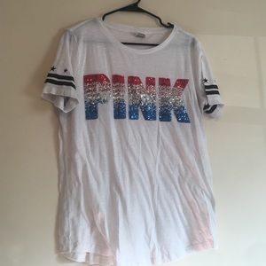 White T-Shirt with Red, White, and Blue sequence