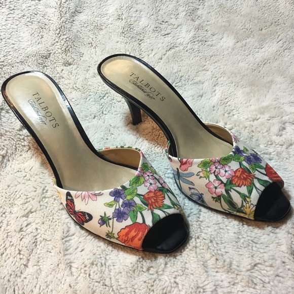 Talbots Linen Floral printed mules
