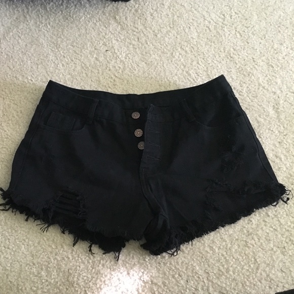 Destroyed Black High Waisted Shorts