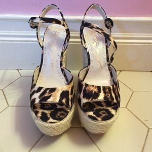 Alice+Olivia Stella Canvas Natural Leopard Wedges