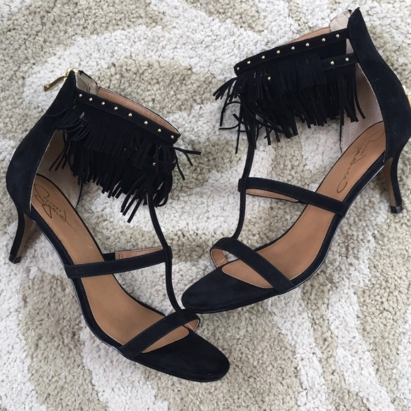 Report Signature Black Suede Fringe T Strap Sandal - Picture 3 of 4