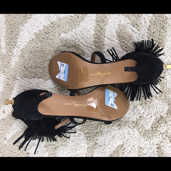 Report Signature Black Suede Fringe T Strap Sandal - Picture 4 of 4