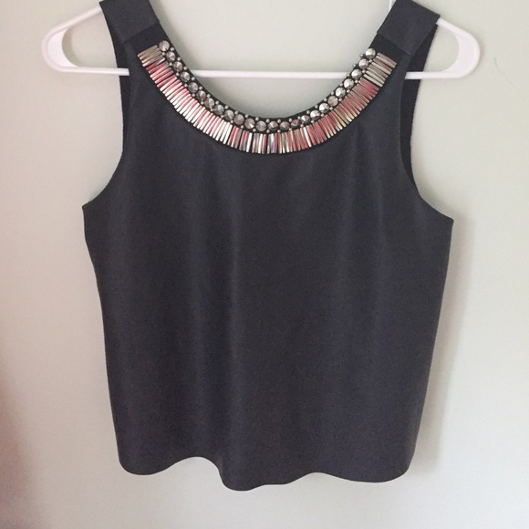 Pleather top with beaded neckline