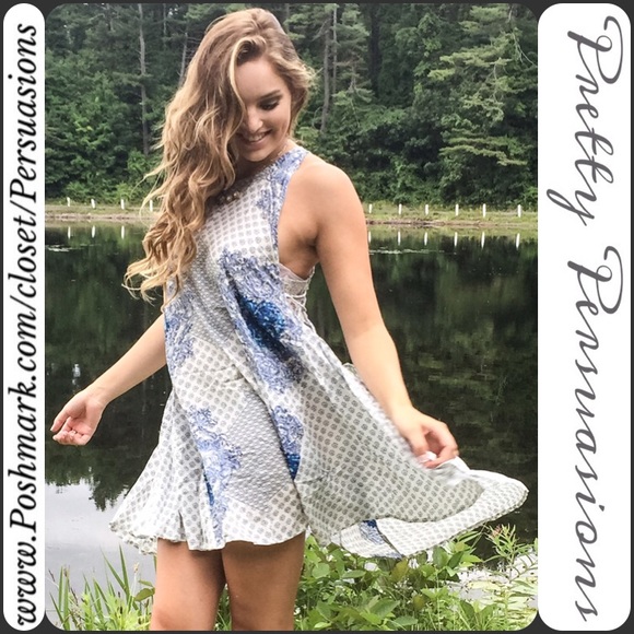 NWT Blue & White Lace Trim Swing Dress - Picture 5 of 7