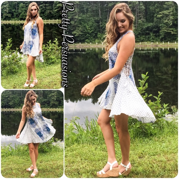 NWT Blue & White Lace Trim Swing Dress - Picture 3 of 7