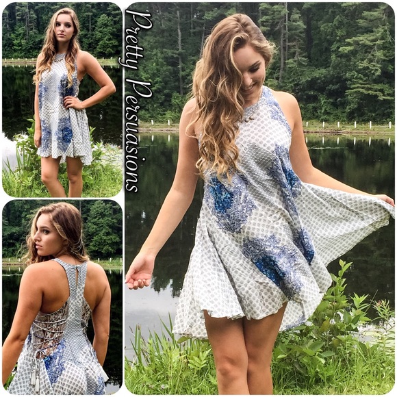 NWT Blue & White Lace Trim Swing Dress - Picture 4 of 7