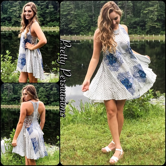 NWT Blue & White Lace Trim Swing Dress - Picture 6 of 7