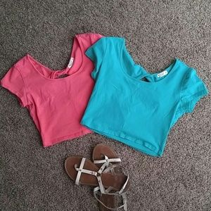 Coral and turquoise crop tops