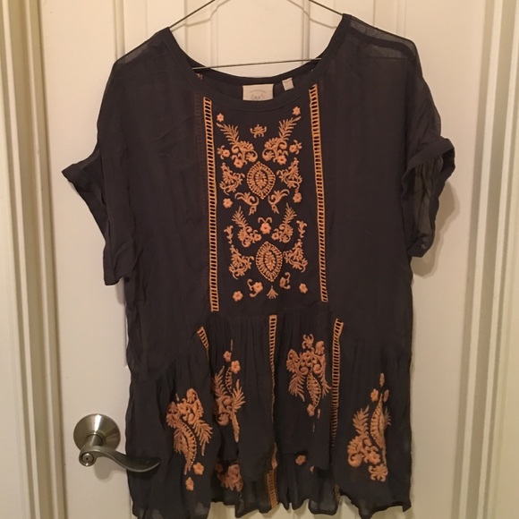 anthropologie peplum embroidered shirt
