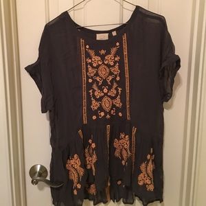 anthropologie peplum embroidered shirt