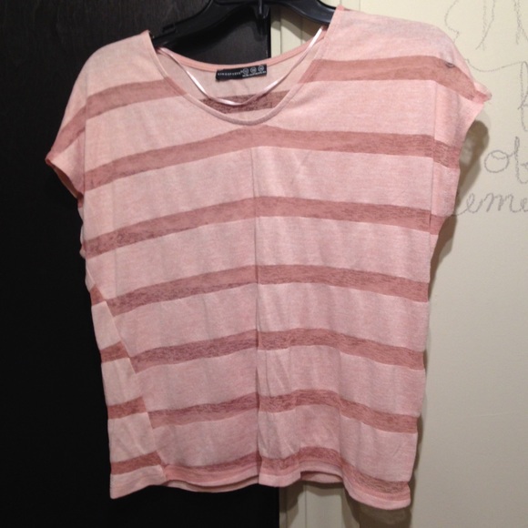 Only worn once! Light pink & sheer striped t-shirt
