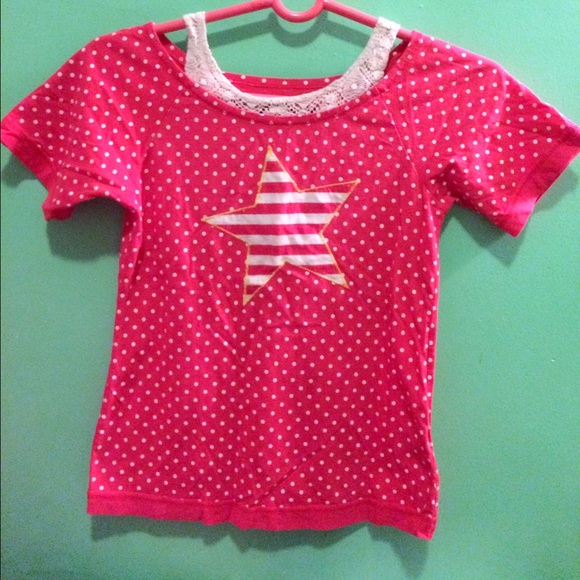 Kids girls pink polka dot shirt with striped star
