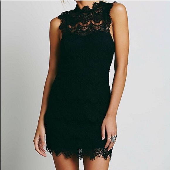 Free people black lace slip dress