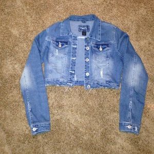 Distressed crop jean jacket size large!