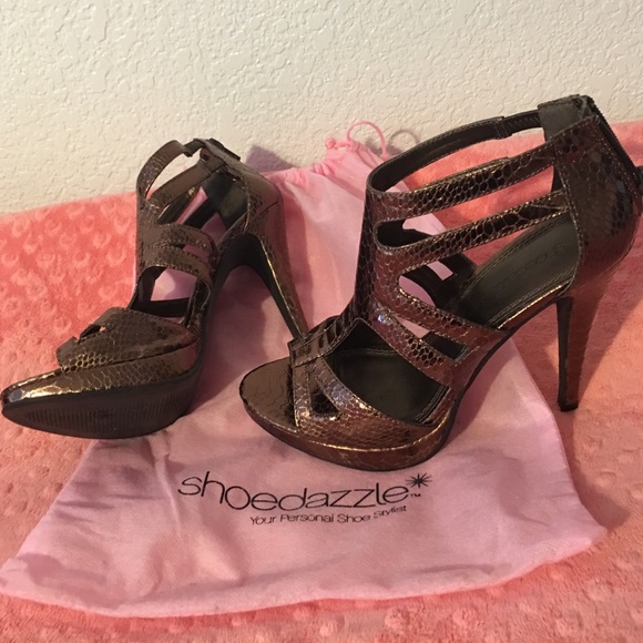 Shoe Dazzle Shoes - SALE!!! Bronze snakeskin print Shoedazzle sandals