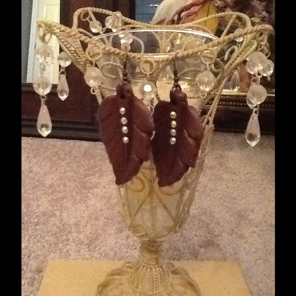 Brown Hand crafted clay earrings - Picture 2 of 3