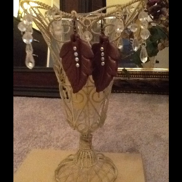 Brown Hand crafted clay earrings - Picture 3 of 3