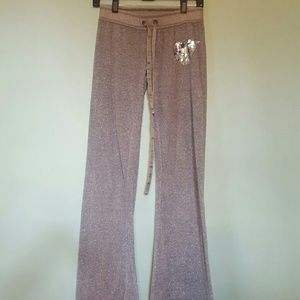 PINK VS sparkly silver comfy pants. Heart accent.