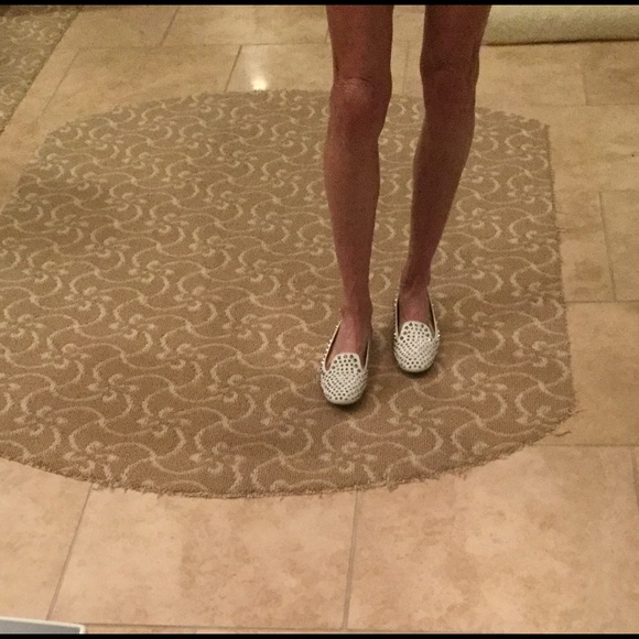 PRADA WHITE SILVER STUDDED LOAFERS SIZE 8.5 - Picture 2 of 4