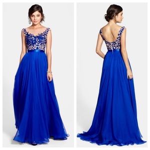 Sherri Hill Royal Blue Chiffon Illusion Gown