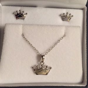 Sterling silver, tiara stud earring&necklace set