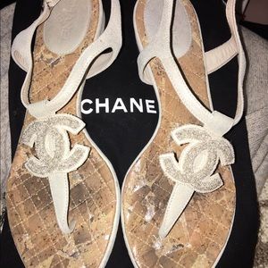 Chanel CC Leather Thong Sandals 36.5 Chanel CC Leather Thong Sandals 36.5