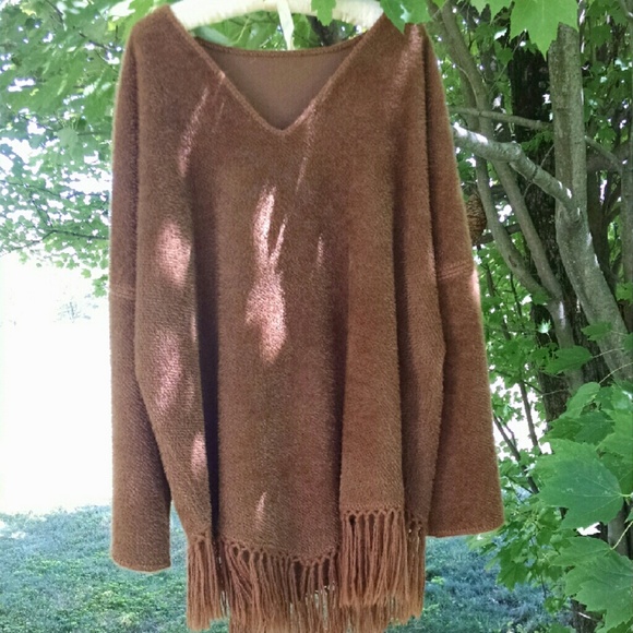 J. Jill Brown Mohair & Alpaca Wool Poncho Sweater