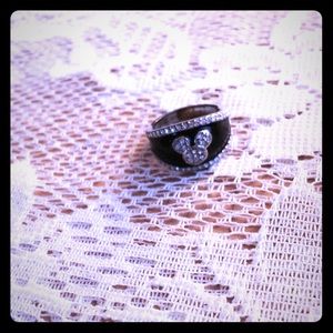 Disney Mickey black enamel and crystal ring
