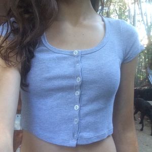 Grey button up crop top